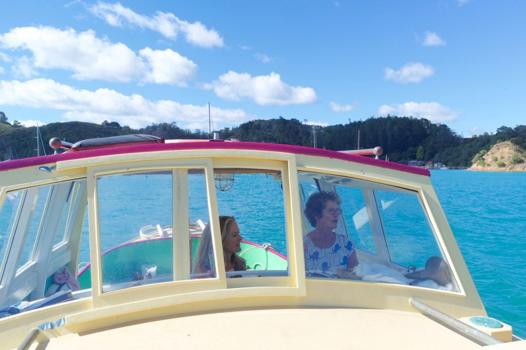 Elizabeth Easther with Kawau Islander Jill Hetherington during filming for the remake of the classic 1964 documentary on the Hauraki Gulf.